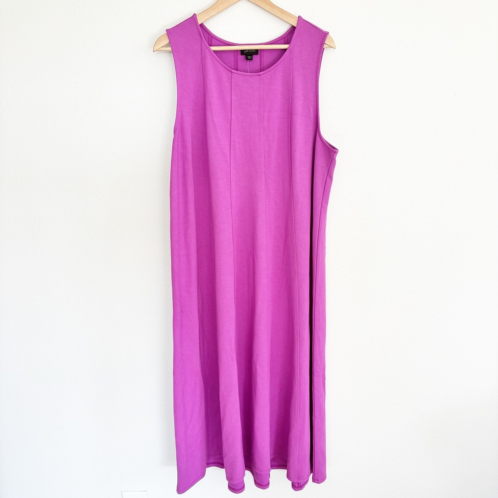 J. Jill Wearever Midi Dress Women XLP Purple Seamed Jersey Stretch Sleeveless
